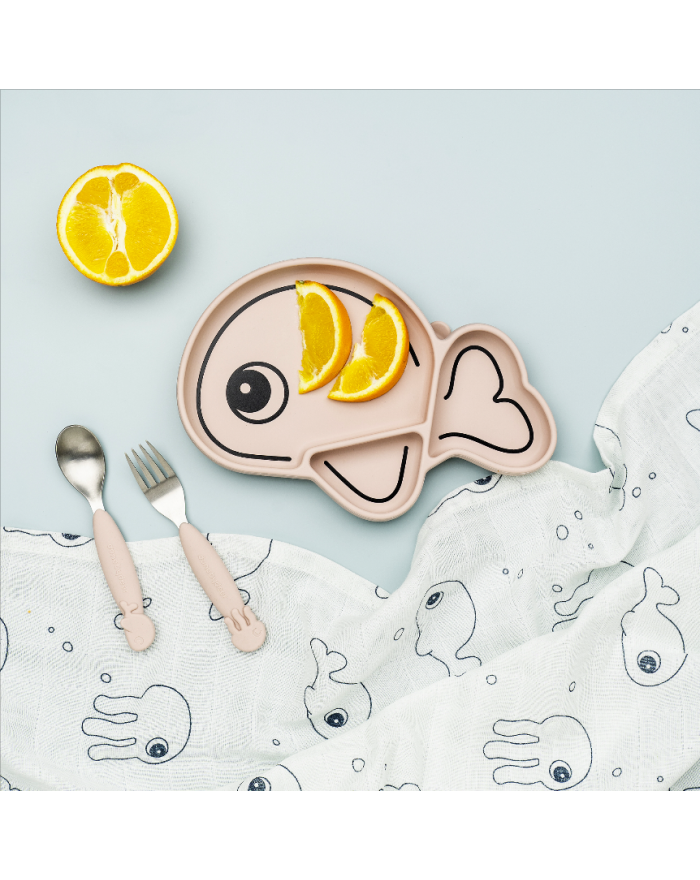 Done By Deer - Assiette en silicone antidérapante Poisson Rose